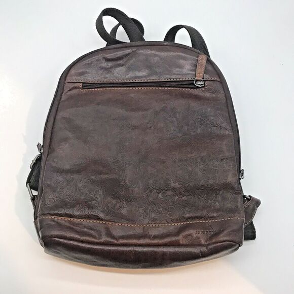 Jack Georges Voyager Convertible Backpack Crossbody Bag Brown Embossed Leather - Picture 1 of 10